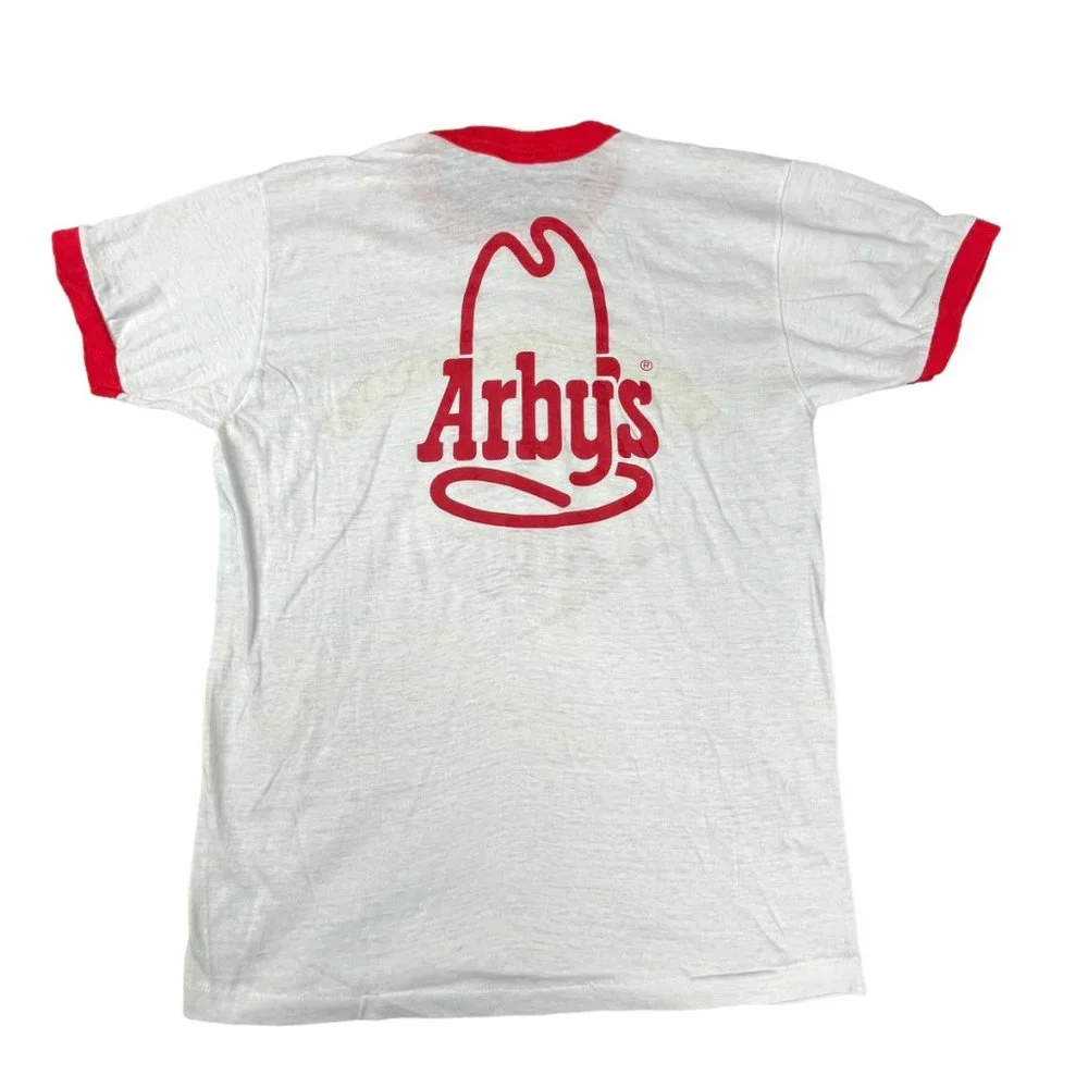1980s Sportswear Arby's 17th Happy Beefday T Shirt SS White Retro Mens Size M - Picture 2 of 4